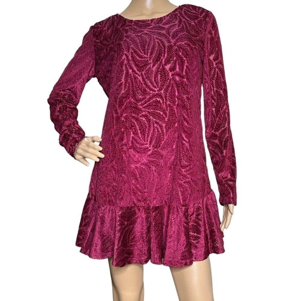 Francesca's Caydin velvet flounce shift dress NWT small